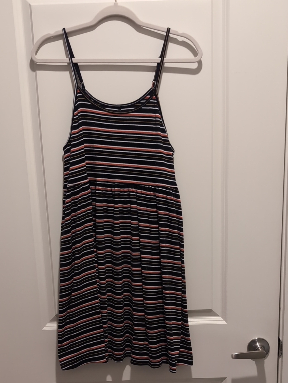 wild fable Black, White, Olive Green & Orange Striped Tank Dress